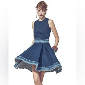Alexander McQueen Sleeveless Denim Dress W/Raw-Edge Trim, Dark Vintage Wash